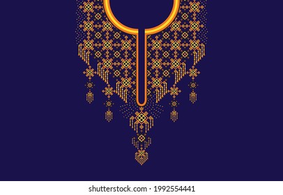 Patrón de bordado con hermosa etnia geométrica oriental colorida para el cuello