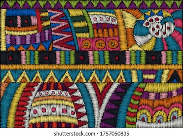 Embroidery  pattern. Colorful ornament for textile, home decor, fashion, fabric pattern. Tribal, Ethnic style. Vector.