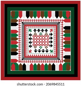 Embroidery Pattern Design Cultural Seamless With A Border Frame ,cross Stich And Geometric Ornaments
