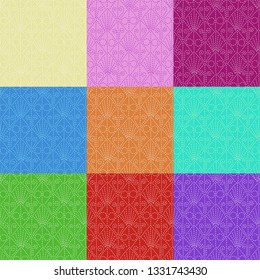 embroidery pattern. handdrawn grid with fancy elements. colorful dotted lines