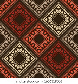 Embroidery. The pattern on the fabric. Ethnic boho ornament. Seamless background. Tribal motif. Vector illustration for web design or print.