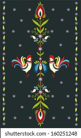 Embroidery Pattern With Roosters - polish folk design.