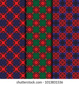 Embroidery pattern set. Seamless vector design. Ethnic backgrounds.