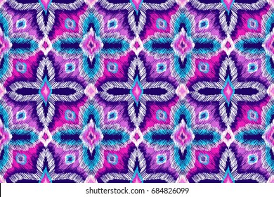 Embroidery pattern. Tribal ornament. Ethnic style. Fabric embroidery effect texture. Boho fashion. Traditional textile. Vector seamless pattern for fashion design, interior or printed products.