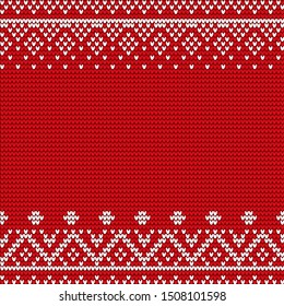 Embroidery pattern vector. Red and white embroidered decoration, closeup of stitches ornaments. Ornamental decor of fabric or cloth. Xmas theme with geometric shapes and forms flat style illustration