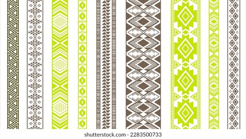 Embroidery patterns vector set. Fashion textile edge ornaments isolated. Lace strips. Ukrainian folk patterns. Dress apparel cuff and collar frills. Openwork tissue lattice.