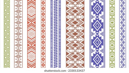 Conjunto de vectores de patrones de bordado. Ornamentos de borde textil de moda aislados. Rayas de encaje. Patrones folclóricos ucranianos. Pulseras estilo corte. Ornate cintas. Elementos de la artesanía.