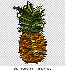 Embroidery pineapple. Classic embroidery tropical pineapple. Summer template for clothes, textiles, t-shirt design