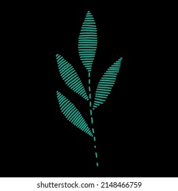 Embroidery plant branch constructor. Vector handmade floral ornament on dark background. Embroidery for fashion products. Elegant tiled design, best for print fabric or papper and more.