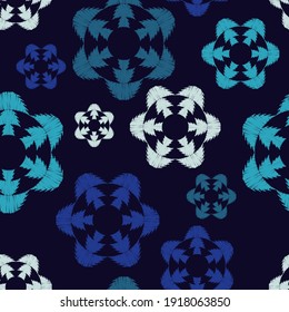 Stickerei. Polka schneidet nahtloses Muster. Mosaik ethnischer Persönlichkeiten. Muster. Geometrischer Hintergrund. Vektorgrafik für Webdesign oder Print.