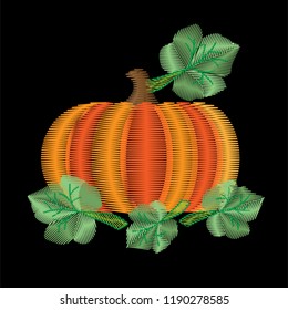 embroidery pumpkin and leaves