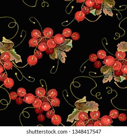 Embroidery red currant seamless pattern. Template fashionable clothes, t-shirt design 