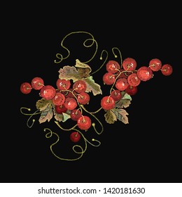 Embroidery red currant. Template fashionable clothes, t-shirt design 
