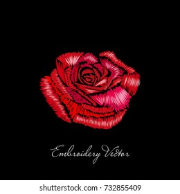 Embroidery red rose print template , embroidered design hand drawn vector
