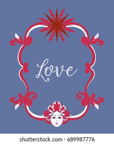 Embroidery with red and white vintage frame 
