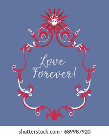 Embroidery with red and white vintage frame 