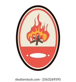 embroidery retro bonfire badge cartoon. heritage rustic, insignia throwback, wilderness tradition embroidery retro bonfire badge sign. isolated symbol vector illustration