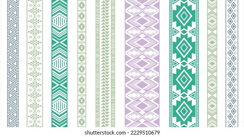 Colección vectorial de cintas de bordado. Elementos de borde sin soldadura aislados en blanco. Borde de cinta de nieve. Patrones folclóricos eslavos. Vestido de ropa y colmillos de cuello. Ornate cintas. Elementos de la artesanía.