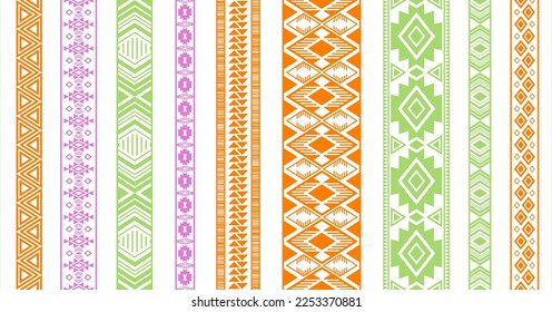 Embroidery ribbons vector collection. Seamless edge elements isolated on white. Sewn ribbon edging. Slavic folk patterns. Fishnet filigree weave frills. Geometric texture.