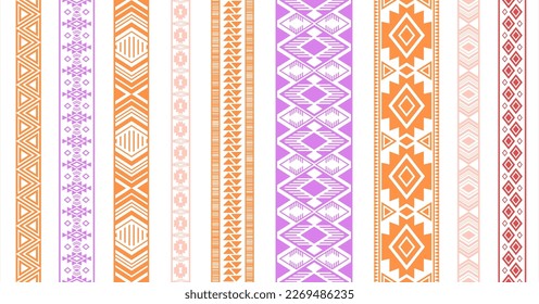 Embroidery ribbons vector collection. Seamless edge elements. Vintage design. Needlework ribbons. Ukrainian folk patterns. Cotton dress trim ornaments. Delicate tapes. Craft elements.