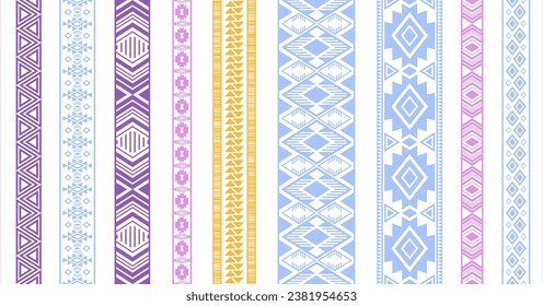 Embroidery ribbons vector collection. Seamless edge elements isolated on white. Lacework strip edging. Russian folk patterns. Bridal dress apparel frills. Openwork tissue lattice.