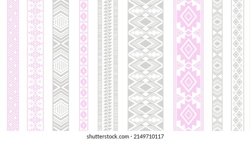 Embroidery ribbons vector set. Fashion cloth edge ornaments isolated. Needlework ribbons. Ukrainian folk patterns. Accessories hem braid stencils. Ornate tapes. Craft elements.
