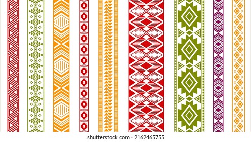 Embroidery ribbons vector set. Seamless vertical edge ornaments isolated. Lace stripes. Ukrainian folk patterns. Lingerie lace. Bangles netting samplers. Geometric texture.