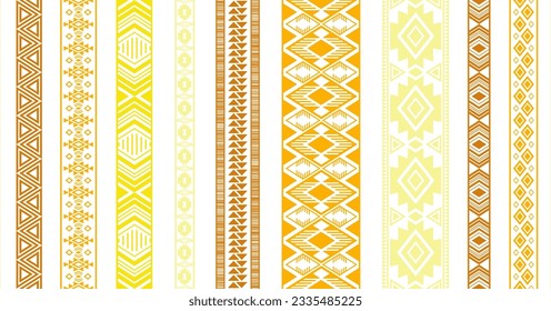 Conjunto de vectores de cintas de bordado. Ornamentos de borde inmaculado aislados. Borde de cinta de nieve. Patrones folclóricos eslavos. Pulseras estilo corte. Cintas delgadas. Elementos de la artesanía.