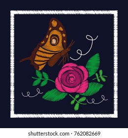 embroidery roses and butterfly ornament for the floral pattern