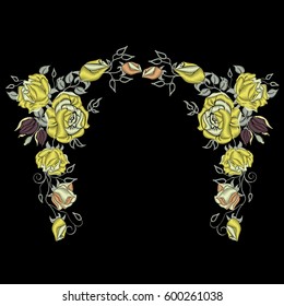 Embroidery roses, ethnic ornament for the neck, bags, jeans, shirts, T-shirts.