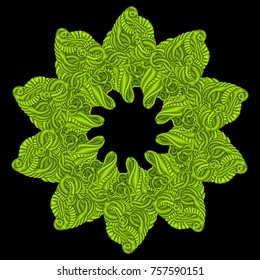 Embroidery round  pattern.  Bright green ornament. Vector illustration.Mandala
  