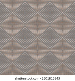 Embroidery Sashiko Vector Pattern. Asian Needlework Seamless Background. Peach fuzz on grey background Style. Running Hand Stitch for Textile Print, Japan Decor, clothing, mock up template and etc.