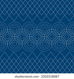 Patrón de Vector Sashiko bordado. Fondo inconsútil asiático de la costura. Estilo azul índigo. Puntada de la mano corriente para la impresión textil, decoración de Japón, ropa, maqueta de Plantilla y etc.