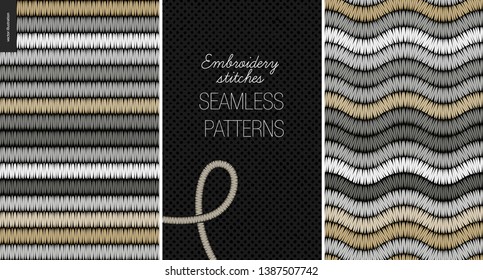 Embroidery Satin Stitch Seamless Patterns - Two Textile Patterns Of Satin Stitch