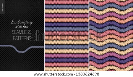Embroidery satin stitch seamless patterns - two textile patterns of satin stitch