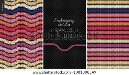 Embroidery satin stitch seamless patterns - two textile patterns of satin stitch