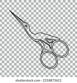 Embroidery Scissors Thin Line Icon concept Design on Checkerboard Transparent Background