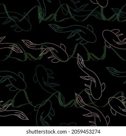 Embroidery sea life, clown fish, tropical fishes seamless pattern. Fashionable clothes. Classical tropical sea, wave, fishes, corals, fashion seamless pattern in blue, brown and green colors.