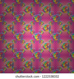 Embroidery sea life vector collection. Sea tropical fishes. Classical embroidery seamless pattern of tropical sea, fishes. Fashionable template for design of clothes in violet, pink and beige colors.