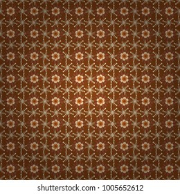 Embroidery seamless floral pattern with abstract flowers. Vector traditional embroidered sketch with flowers in orange, brown and beige colors for clothing design.