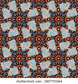 Embroidery seamless floral pattern with abstract flowers. Vector traditional embroidered sketch with flowers in black, neutral and gray colors for clothing design.