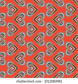 Embroidery seamless floral pattern with abstract flowers. Vector traditional embroidered sketch with flowers in green, magenta and red colors for clothing design.