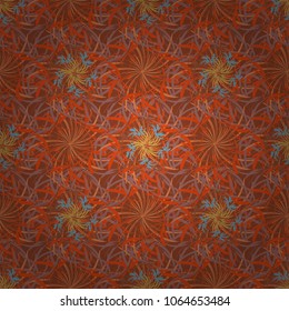 Embroidery seamless floral pattern with abstract flowers. Vector traditional embroidered sketch with flowers in magenta, brown and orange colors for clothing design.