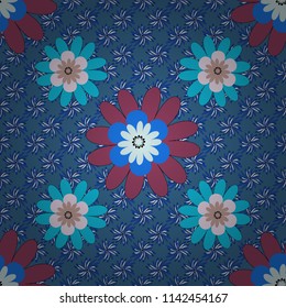 Embroidery seamless floral pattern with abstract flowers. Vector traditional embroidered sketch with flowers in beige, gray and green colors for clothing design.
