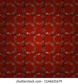 Embroidery seamless floral pattern with abstract flowers. Vector traditional embroidered sketch with flowers in orange, red and brown colors for clothing design.