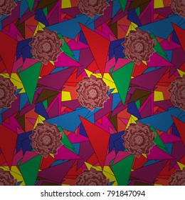 Embroidery seamless floral pattern with abstract flowers. Vector traditional embroidered sketch with flowers in red, purple and pink colors for clothing design.