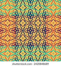 Embroidery - seamless ornament. Colored lines on a black background.   Azulejos tiles patchwork. Portuguese and Spain decor.