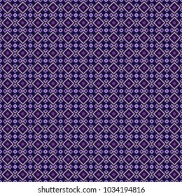 Embroidery seamless pattern with abstract diagonal tiles. Vector ornament in purple, violet and black colors. Embroidery for fashion textile and fabric.