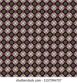Embroidery seamless pattern with abstract diagonal tiles. Vector ornament in violet, black and green colors. Embroidery for fashion textile and fabric.