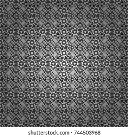 Embroidery seamless pattern with abstract diagonal tiles. Vector ornament in gray, black and white colors. Embroidery for fashion textile and fabric.